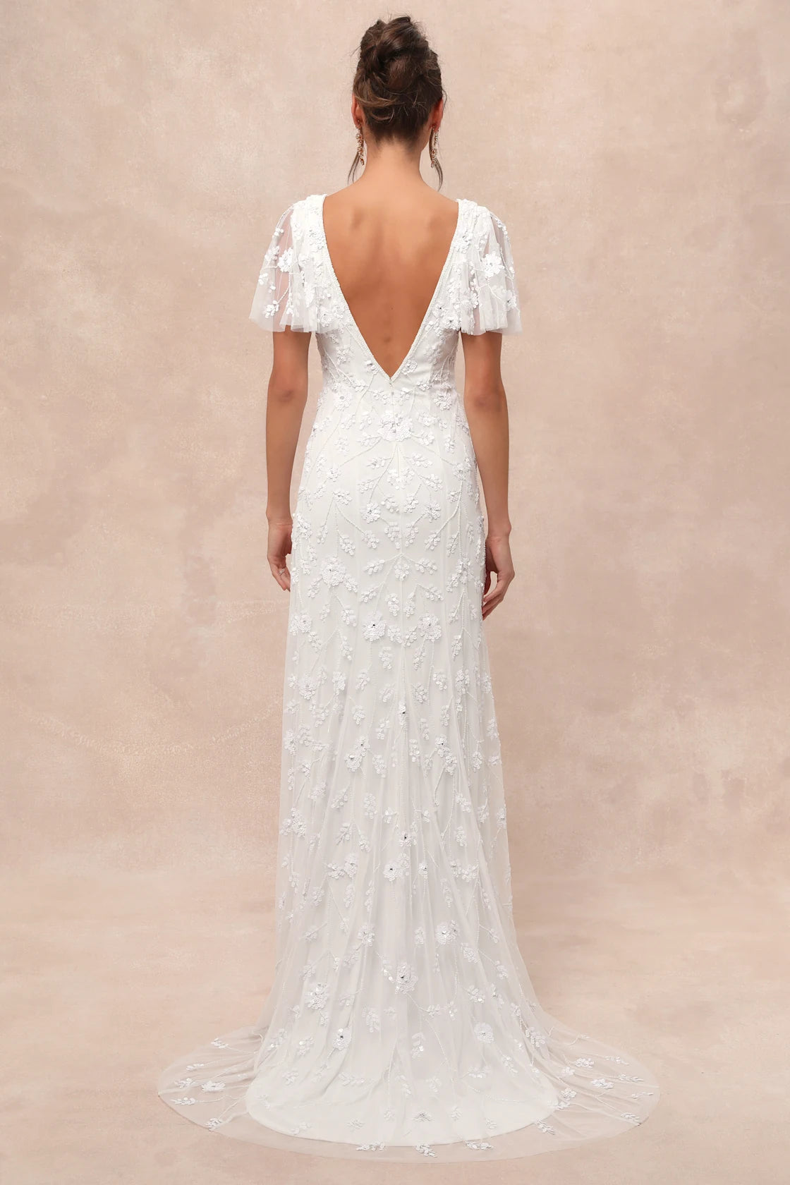 Safiya White Sequin Flutter Sleeve Maxi Dress