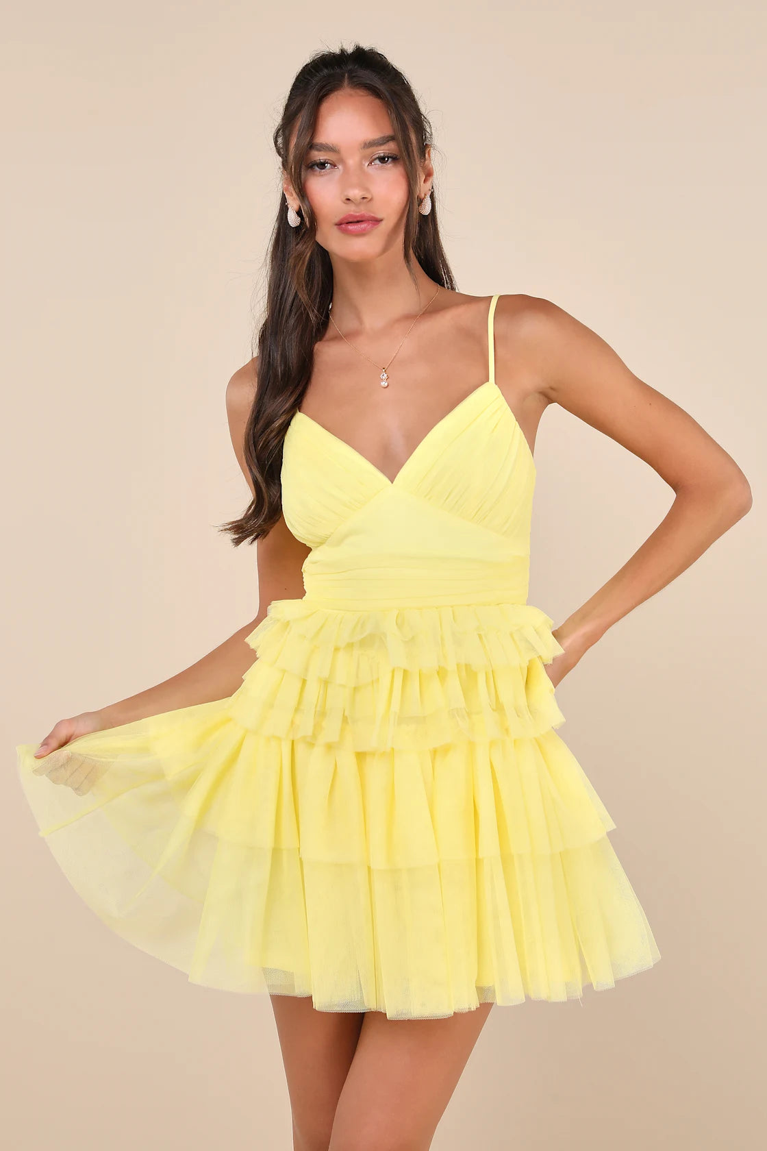 Special Poise White Tulle Pleated Sleeveless Tiered Mini Dress