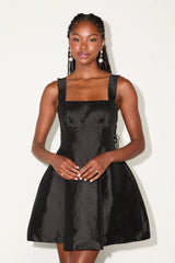 Cyra Black Taffeta Tie-Back Skater Mini Dress