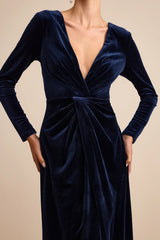 Angelina Olive Velvet Twist-Front Maxi Dress