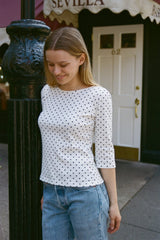 White with Navy Polka Dots / XS/S