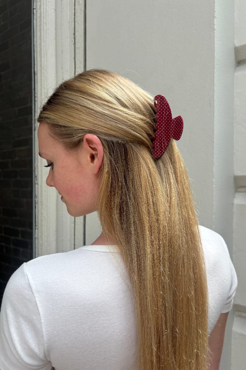 Burgundy with White Polka Dots
