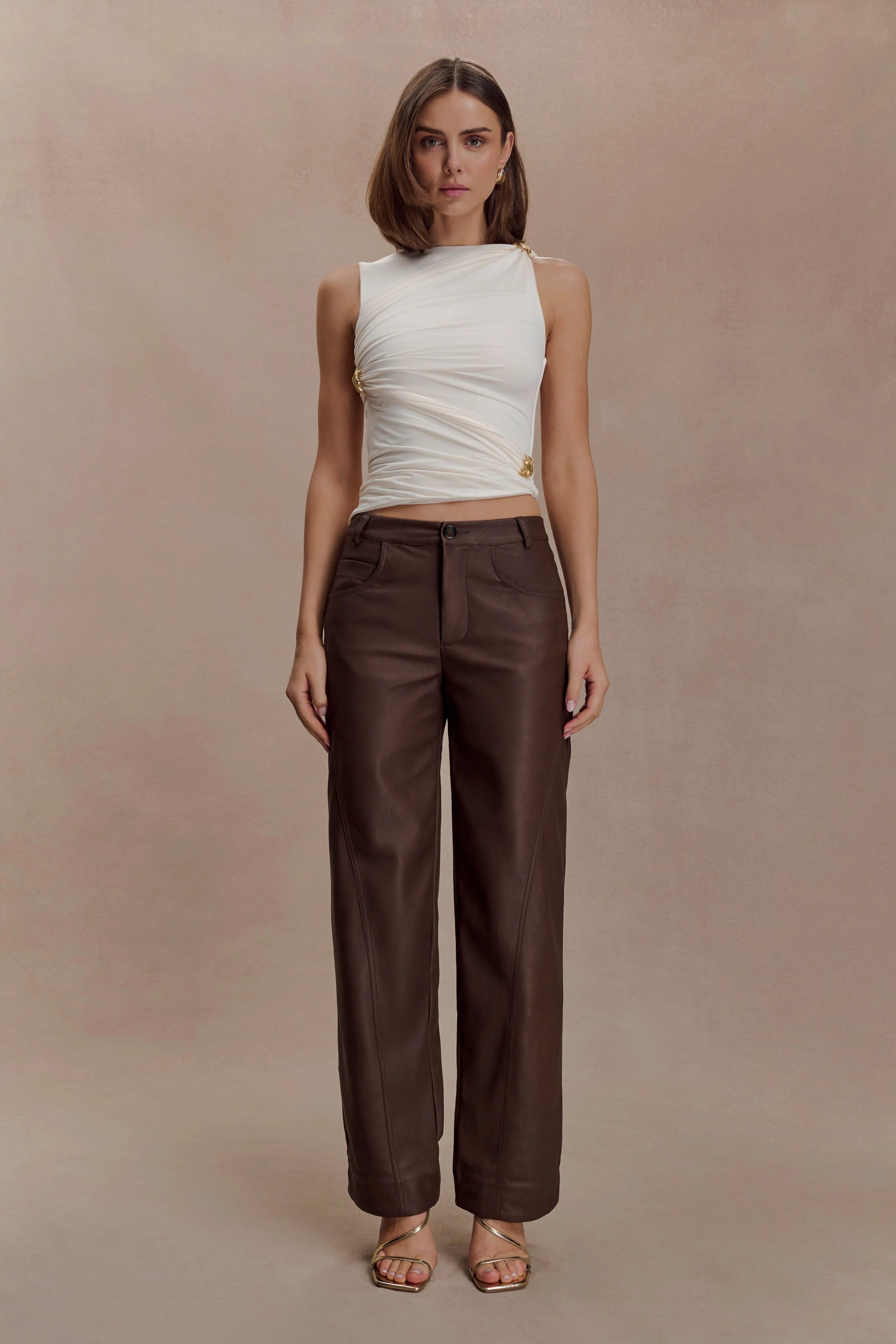 Amia Slinky Sleeveless Top With Hardware - Ivory