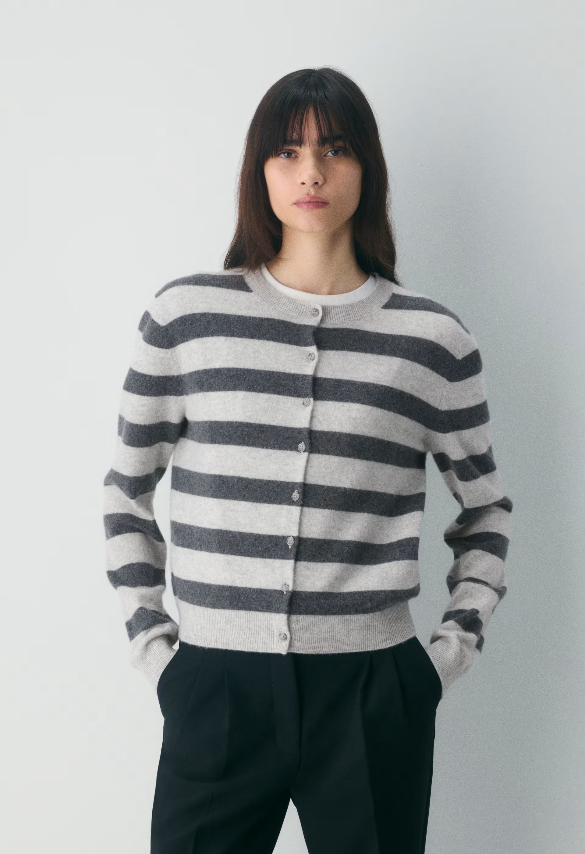 Bare Cashmere Noteworthy Cardigan - H CHROME/H CHARCOAL