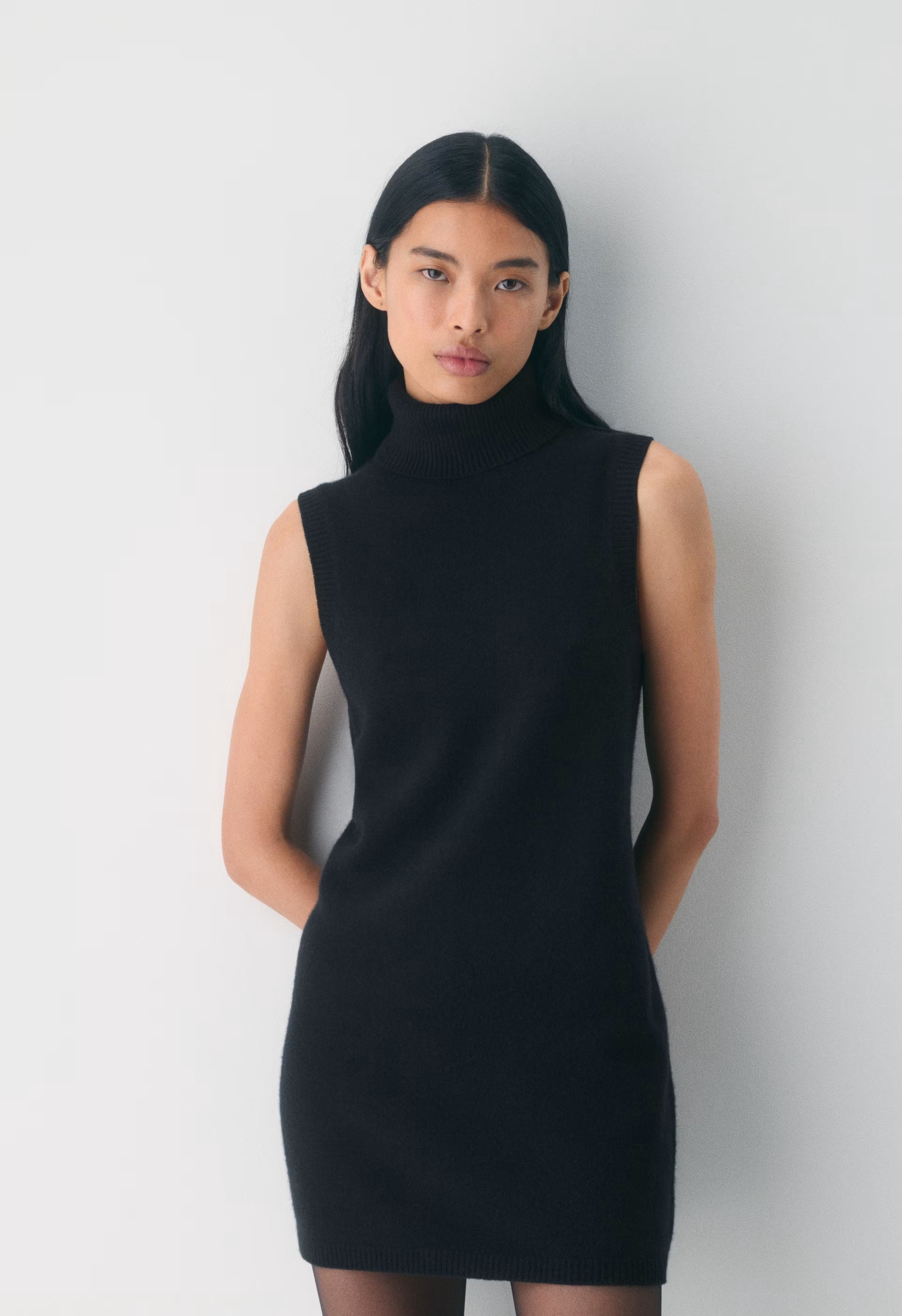 Essential Wool Cashmere Outline Dress - BLACK