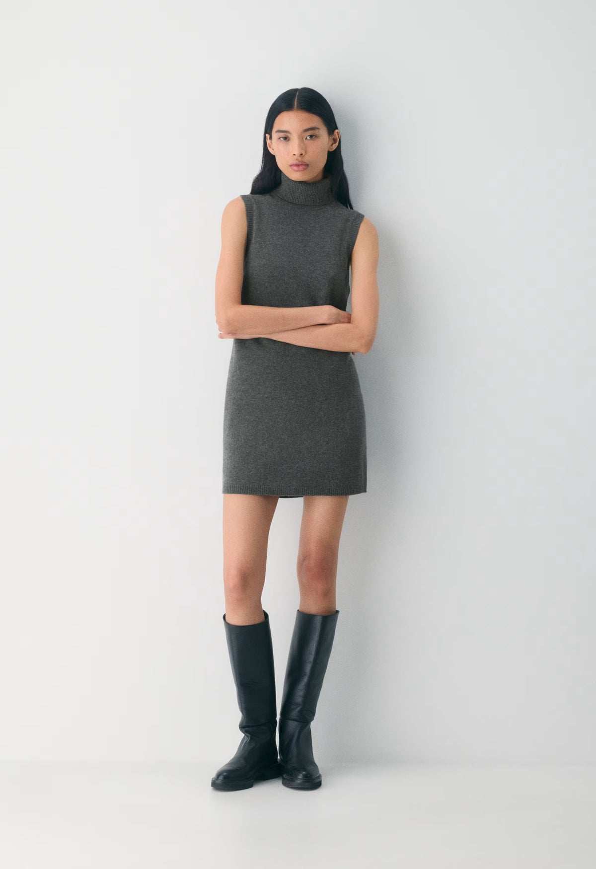Essential Wool Cashmere Outline Dress - HEATHER CHARCOAL