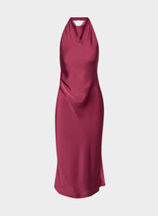 Audience Satin Maxi Halter Dress - JUICY ROSE