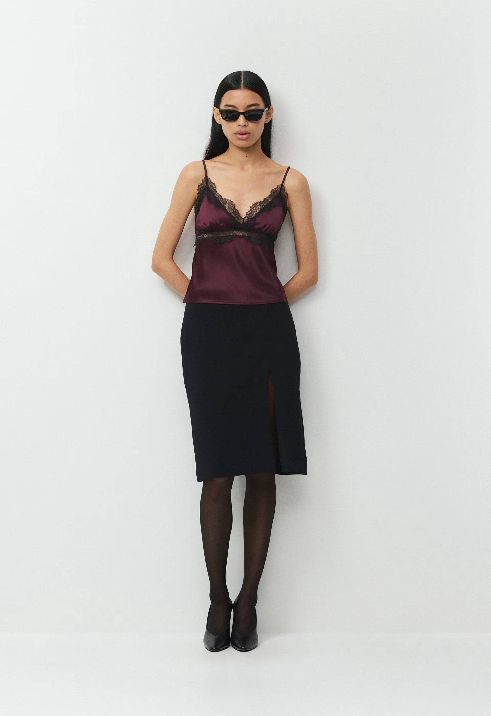 Foxtrot Satin Camisole - GALA PLUM/BLK