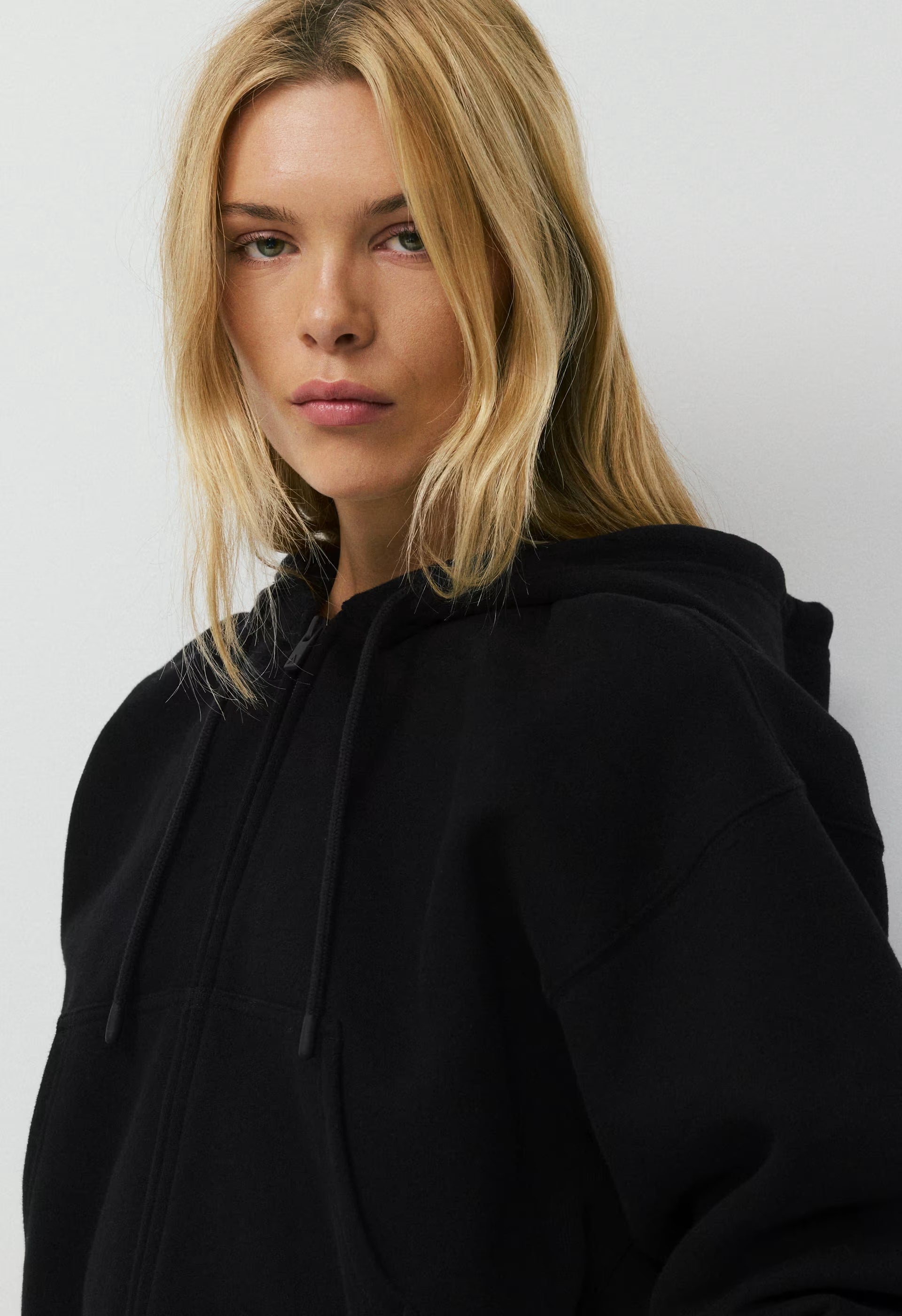 Cozy Sweatfleece Boyfriend Boxy Zip Hoodie - BLACK