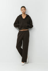 Cozy Sweatfleece Boyfriend Boxy Zip Hoodie - CACAO NIB BROWN