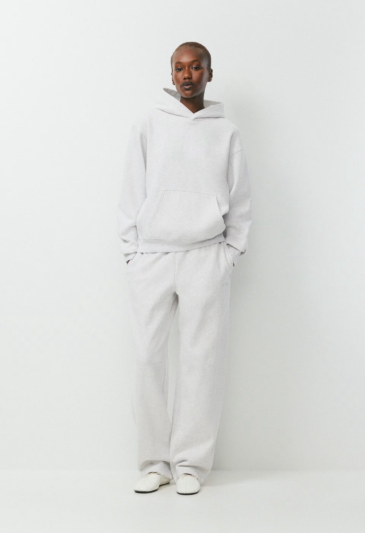 Cozy Sweatfleece Perfect Hoodie - HEATHER CLOUD WHITE