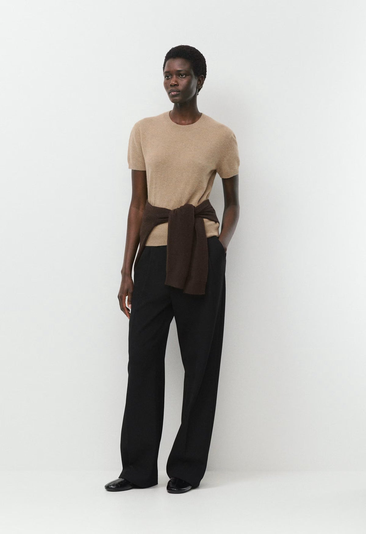 Bare Cashmere Bloor Shortsleeve Sweater - HEATHER NOMAD TAUPE