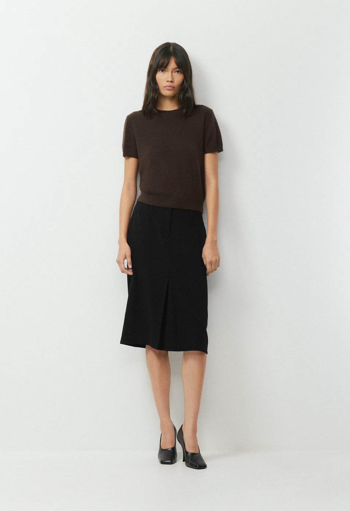 Bare Cashmere Bloor Shortsleeve Sweater - CACAO NIB BROWN