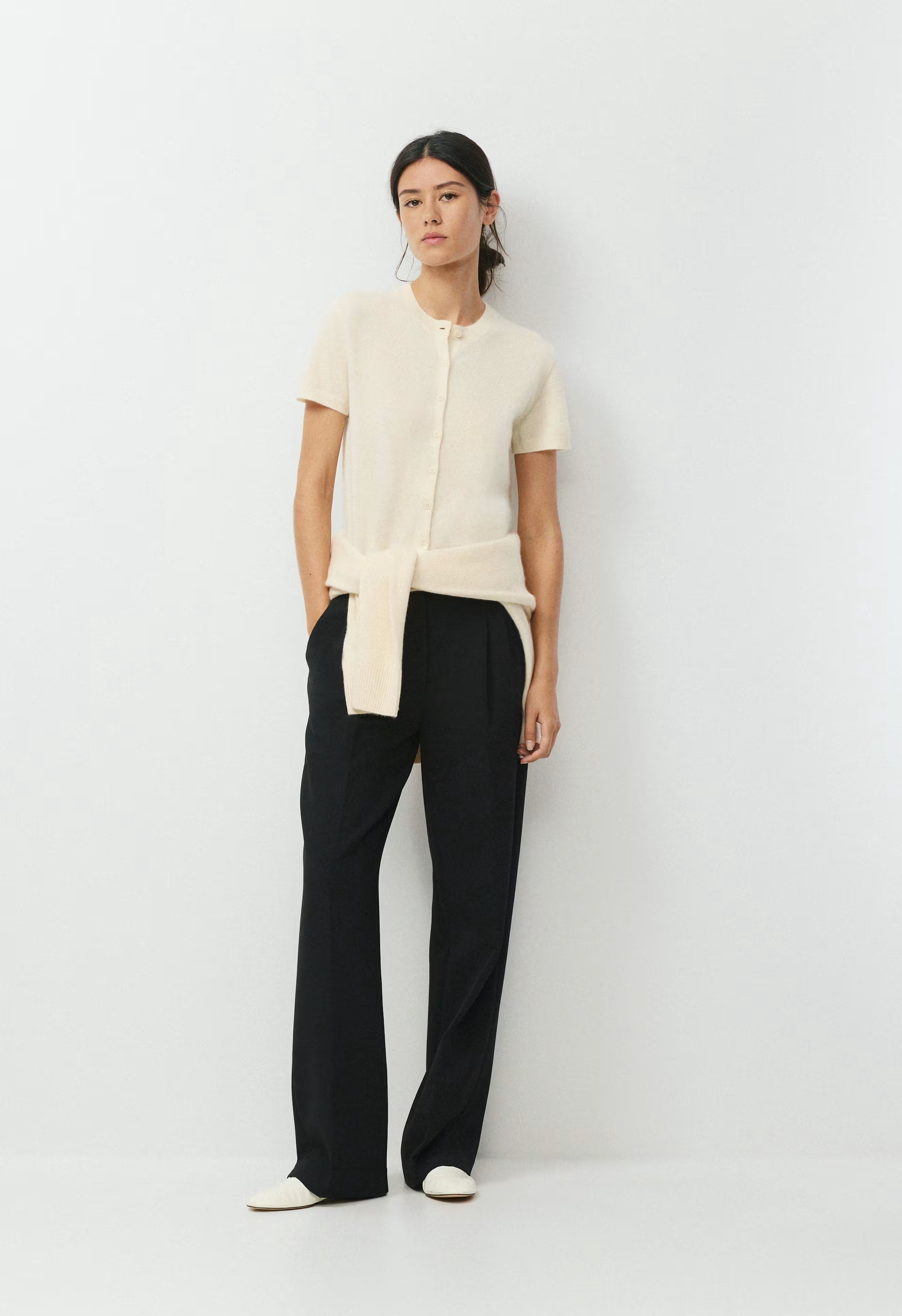 Bare Cashmere Noteworthy Shortsleeve Cardigan - SEASIDE CREAM