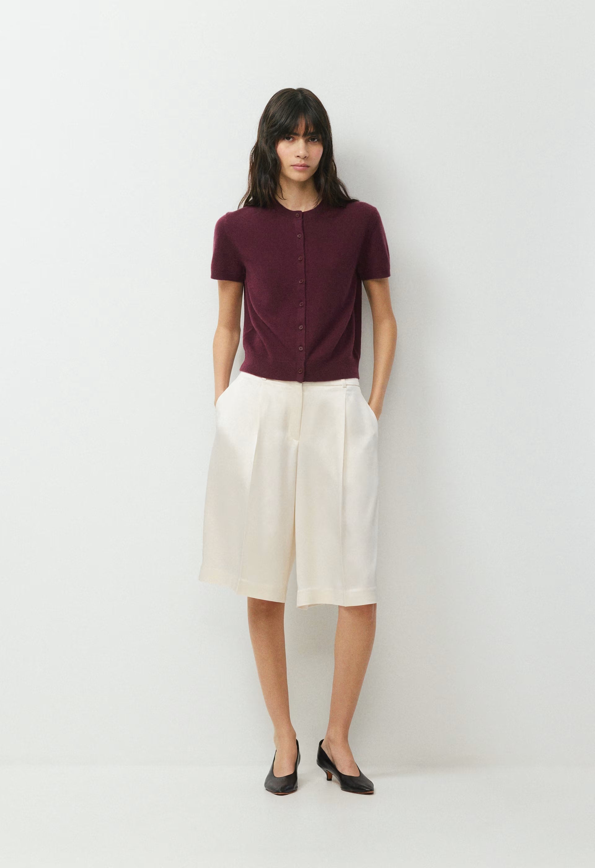 Bare Cashmere Noteworthy Shortsleeve Cardigan - GALA PLUM
