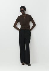 Bare Cashmere Noteworthy Shortsleeve Cardigan - CACAO NIB BROWN