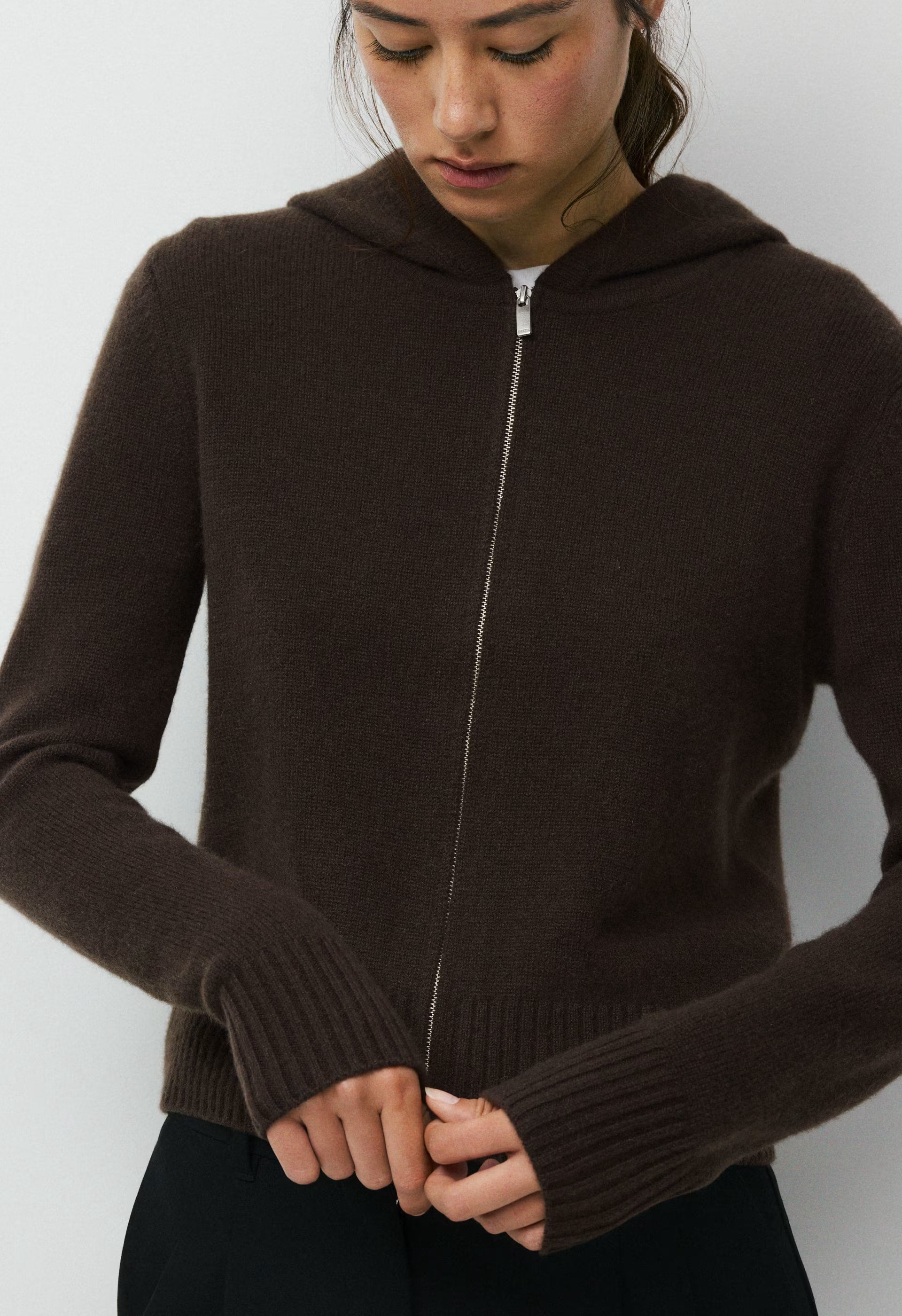 Essential Cashmere Idyllic Zip Hoodie - CACAO NIB BROWN