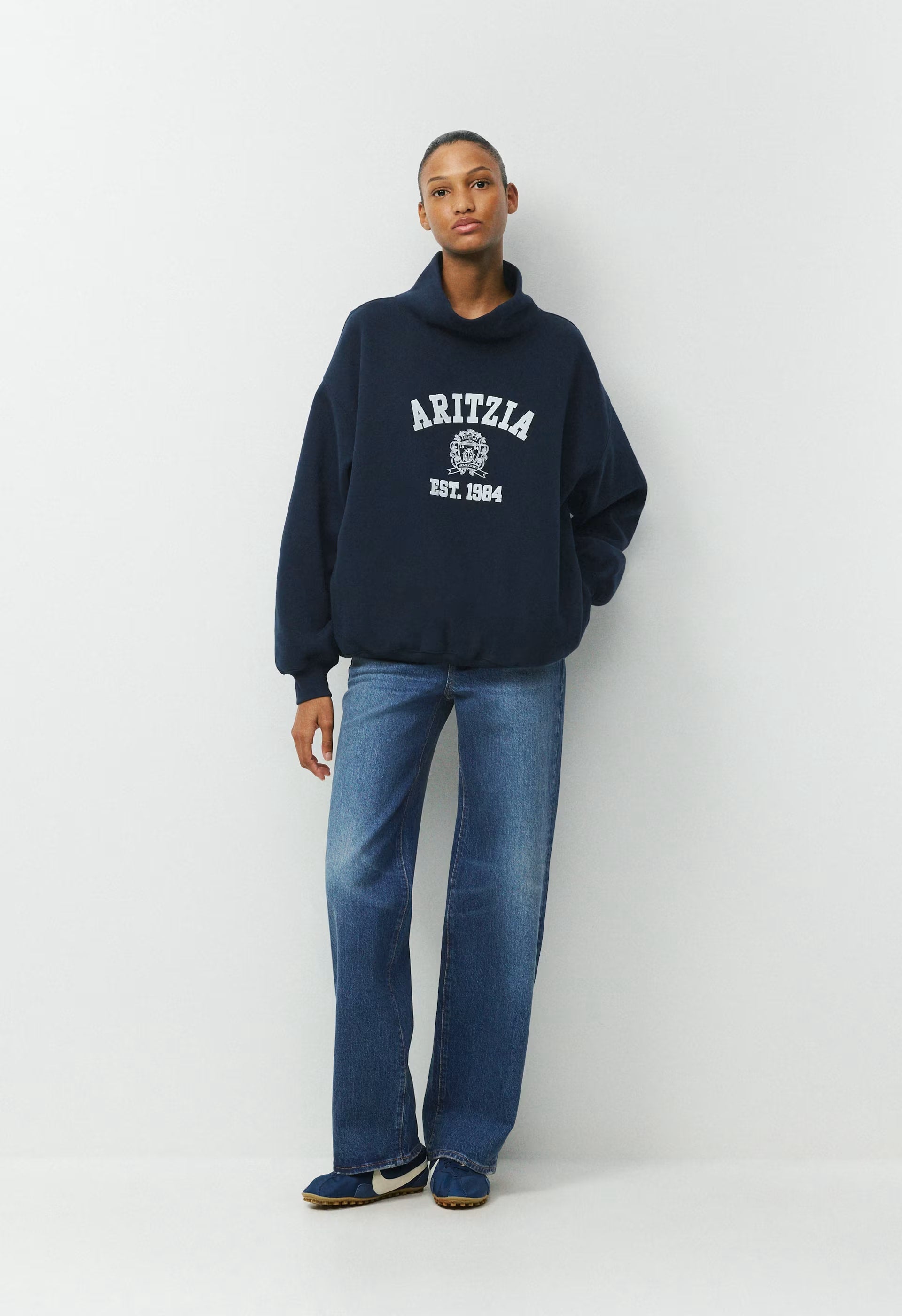 Cozy Sweatfleece Mega Funnel Neck - ADMIRAL NAVY/ WHITE