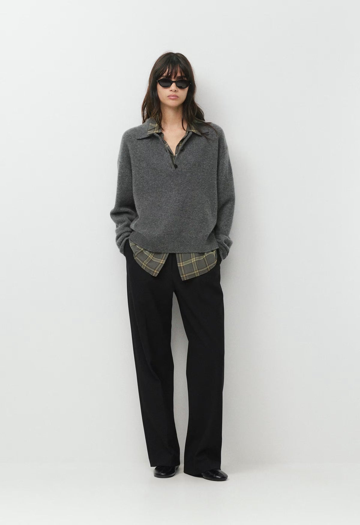 Essential Cashmere Museo Polo Sweater - SPECKLED CHARCOAL