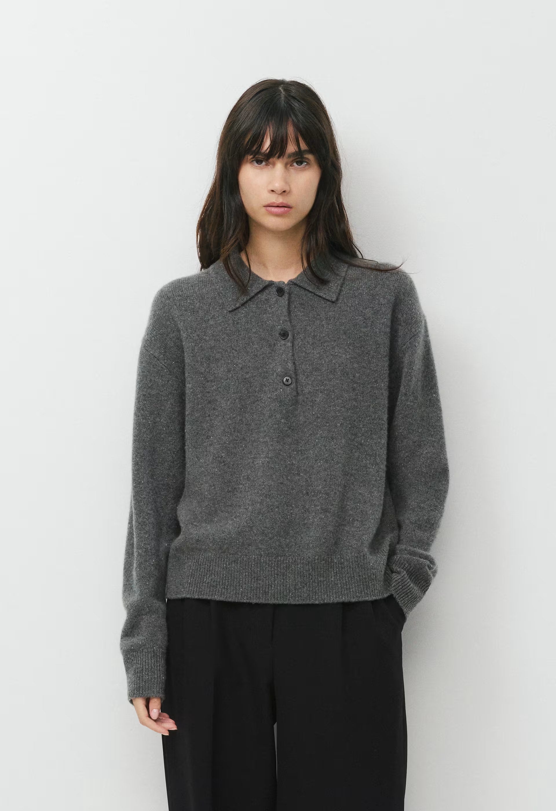 Essential Cashmere Museo Polo Sweater - SPECKLED CHARCOAL