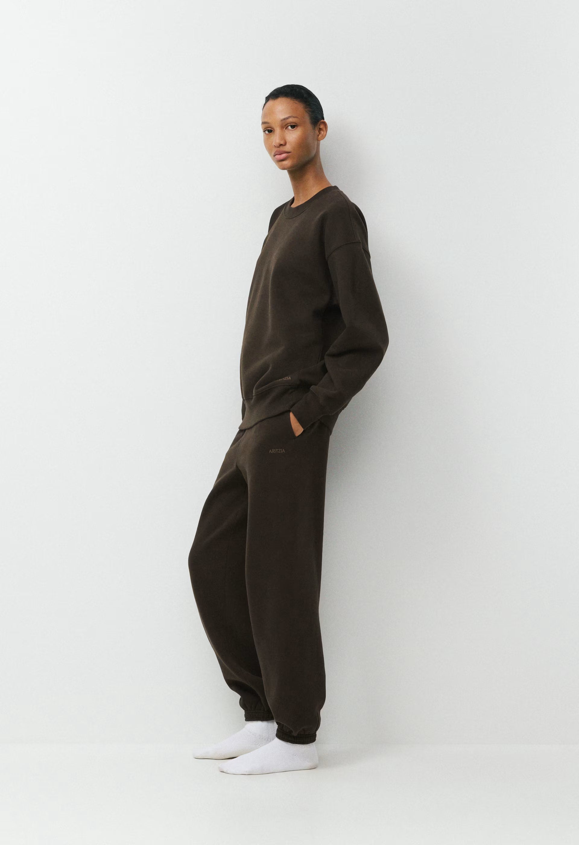 Cozy Sweatfleece Boyfriend Crew Sweatshirt - CACAO NIB BROWN