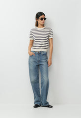 Bare Cashmere Bloor Shortsleeve Sweater - LGHT BRCH/ADML NVY