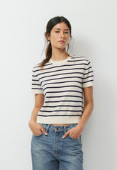 Bare Cashmere Bloor Shortsleeve Sweater - LGHT BRCH/ADML NVY