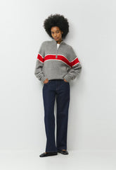 Axle Sweater - HTHR DRK GREY/FLNG RED