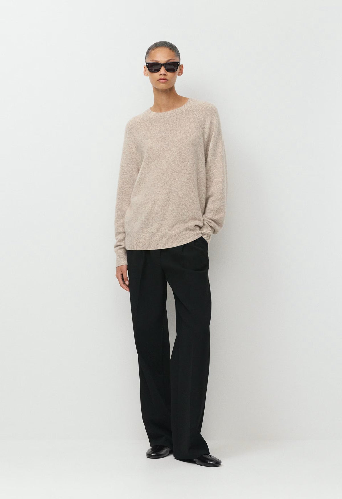 Essential Wool Cashmere Isabelle Sweater - HTR NMD TAUPE/WHITE