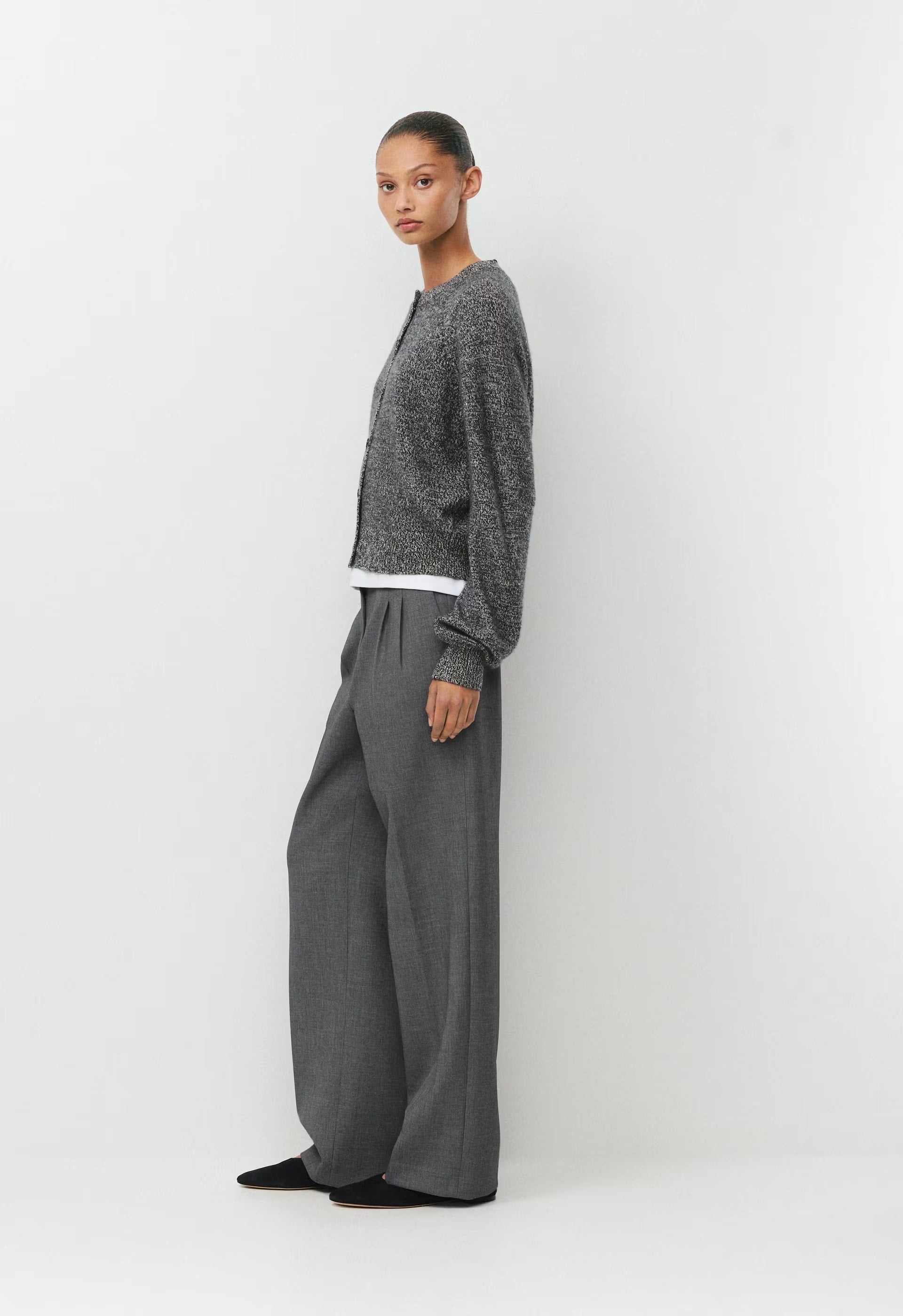 Essential Wool Cashmere London Cardigan - BLK/HTR LIGHT GREY