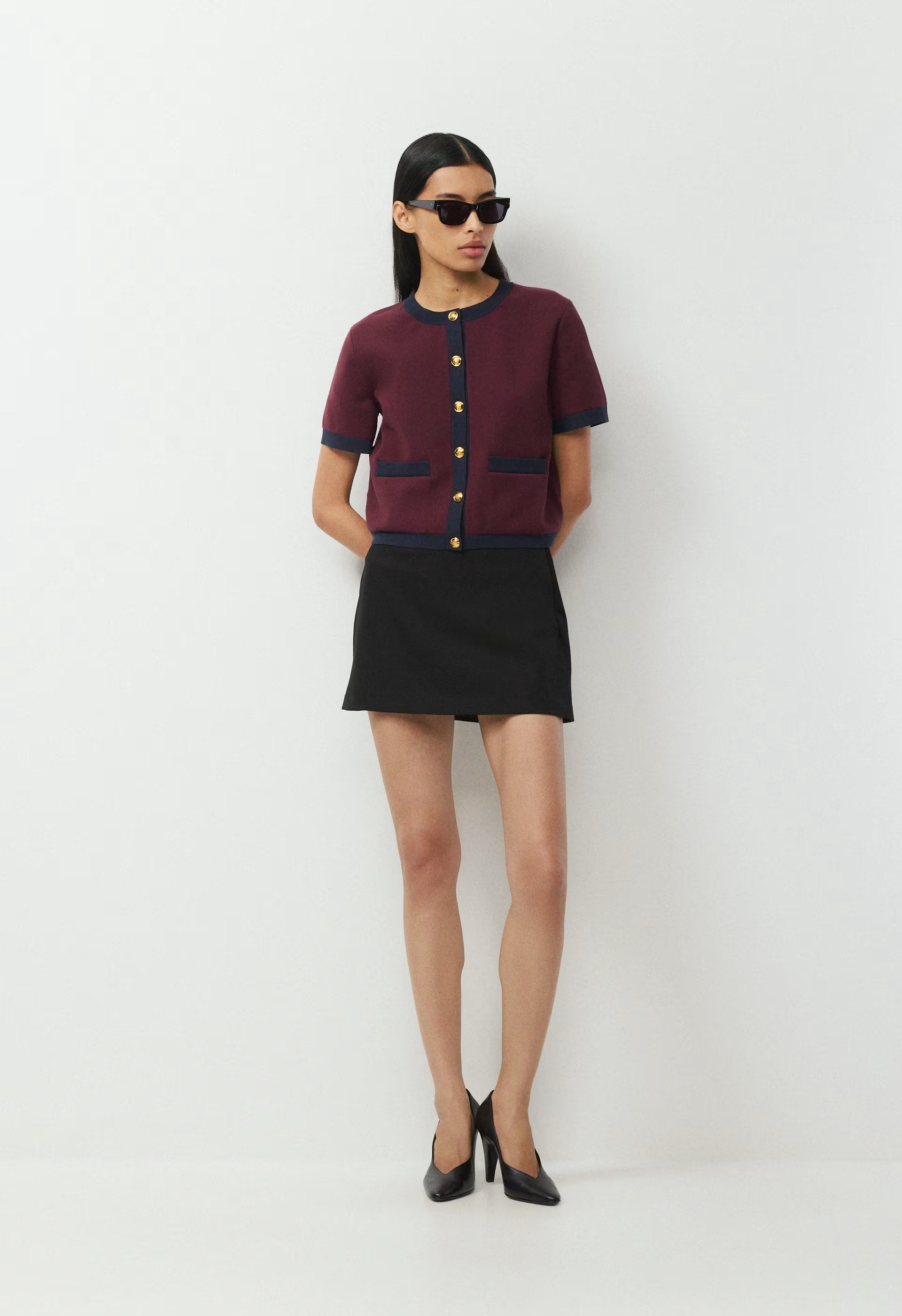 Approach Shortsleeve Cardigan - Wonder Yarn - GL PLM/DK NGHT NVY