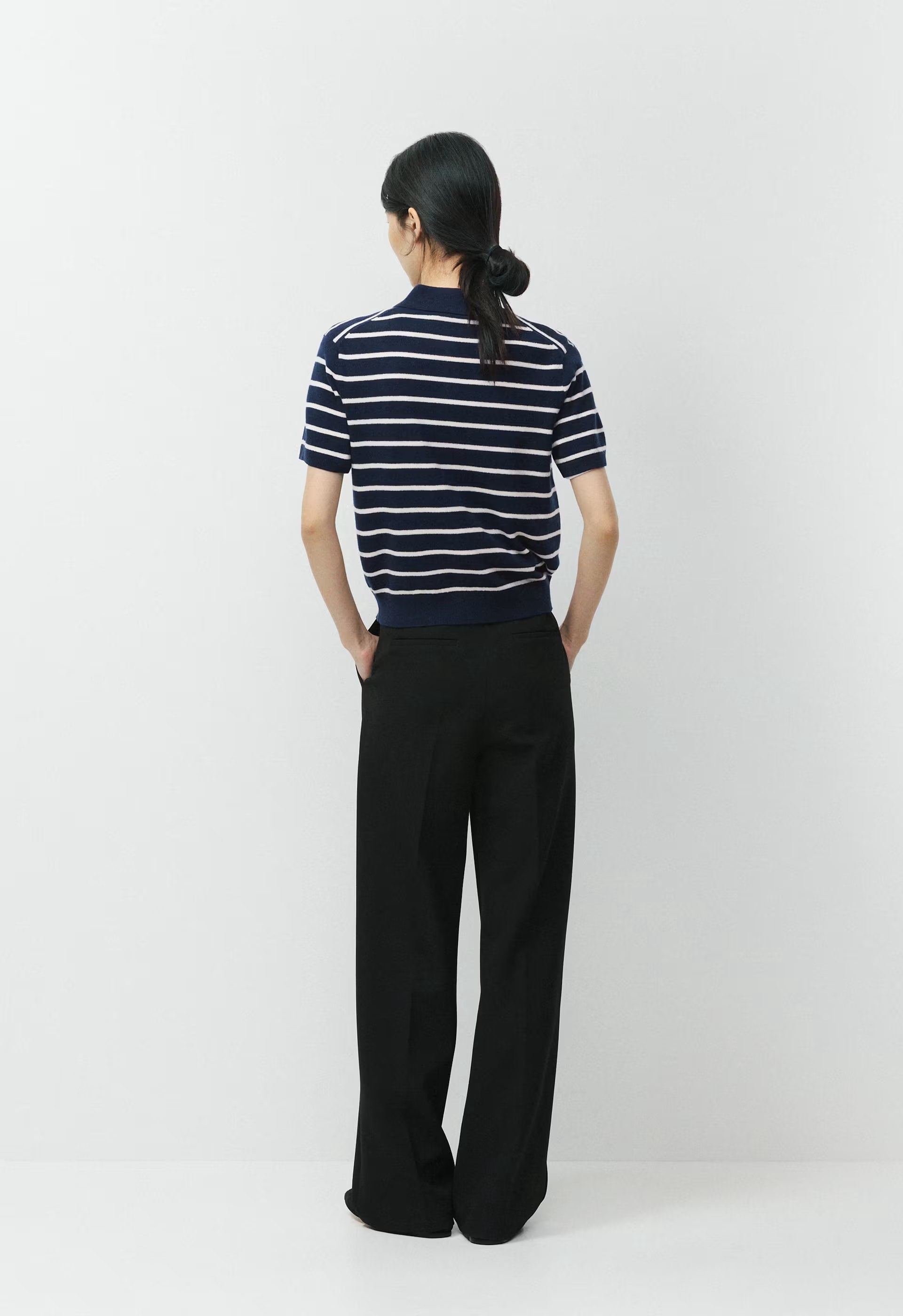 Bare Cashmere Cellini Shortsleeve Sweater - ADMIRAL NVY/LT BIRCH