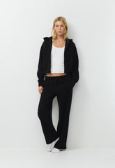Cozy Sweatfleece Boyfriend Wide Sweatpant - BLACK