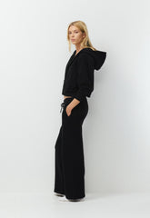 Cozy Sweatfleece Boyfriend Wide Sweatpant - BLACK