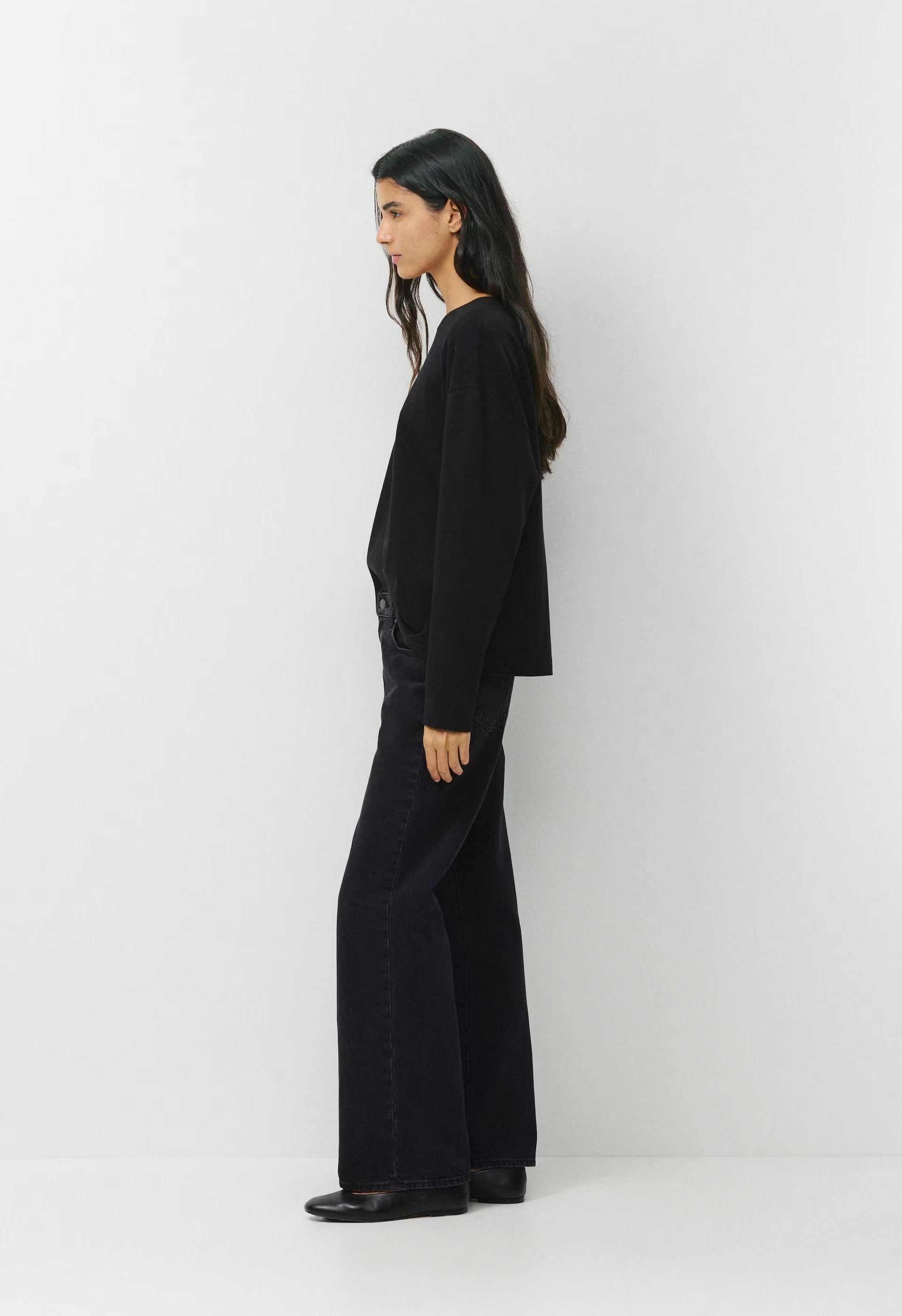 Denim Forum The Farrah Lo-Rise Wide Jean - BLACK EYELINER