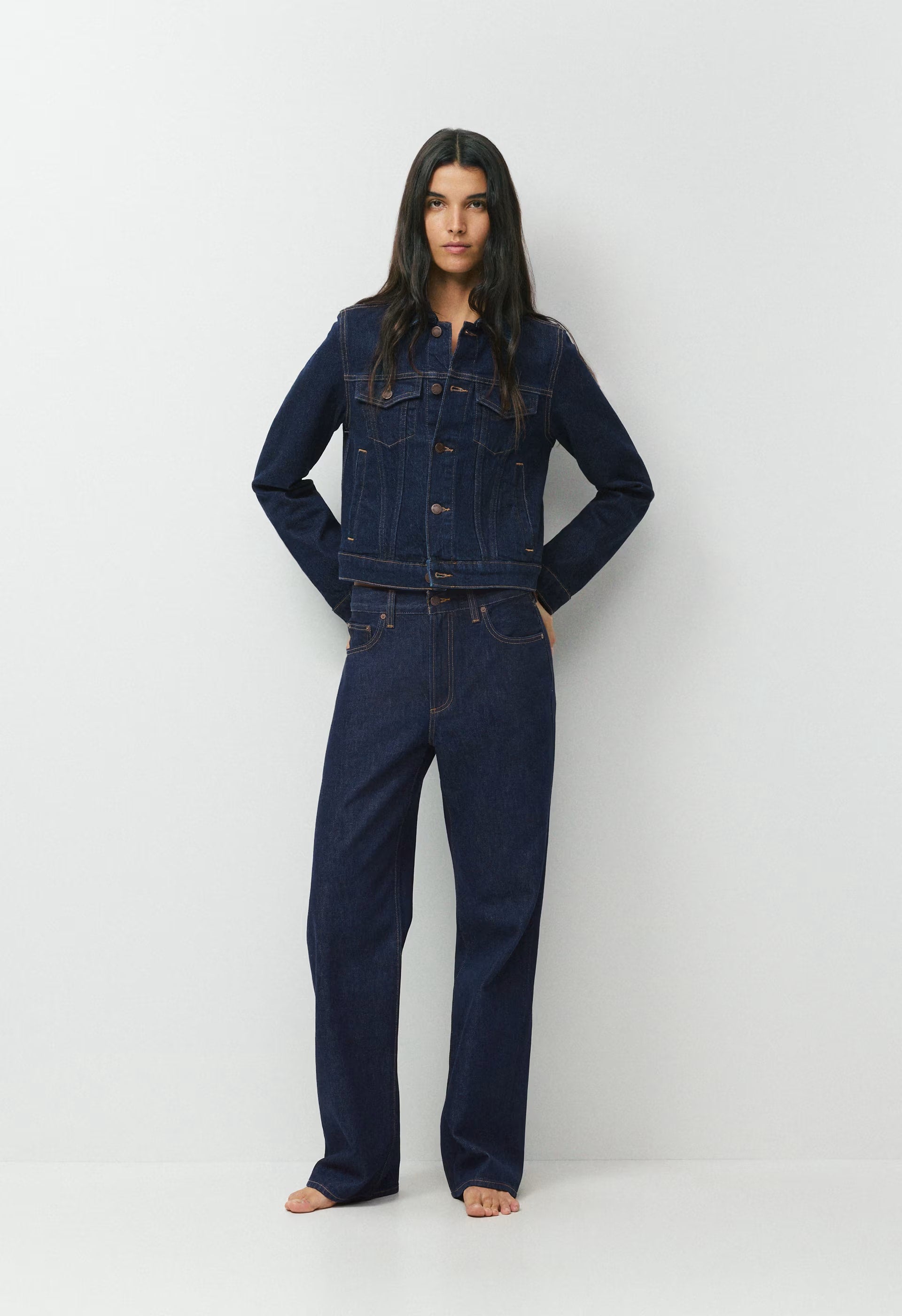 Denim Forum The Farrah Hi-Rise Wide Jean - NO-STRESS DARK BLUE
