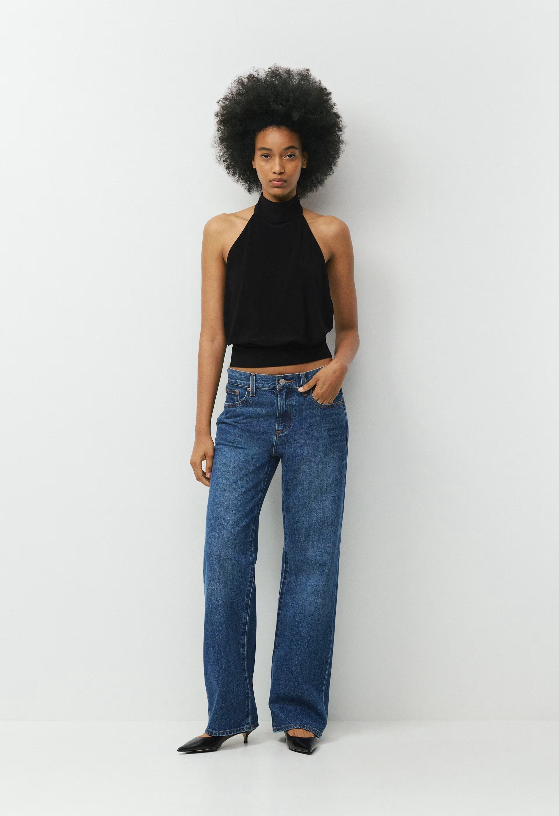 Denim Forum The Farrah Lo-Rise Wide Jean - VNTGE MD DARK BLUE