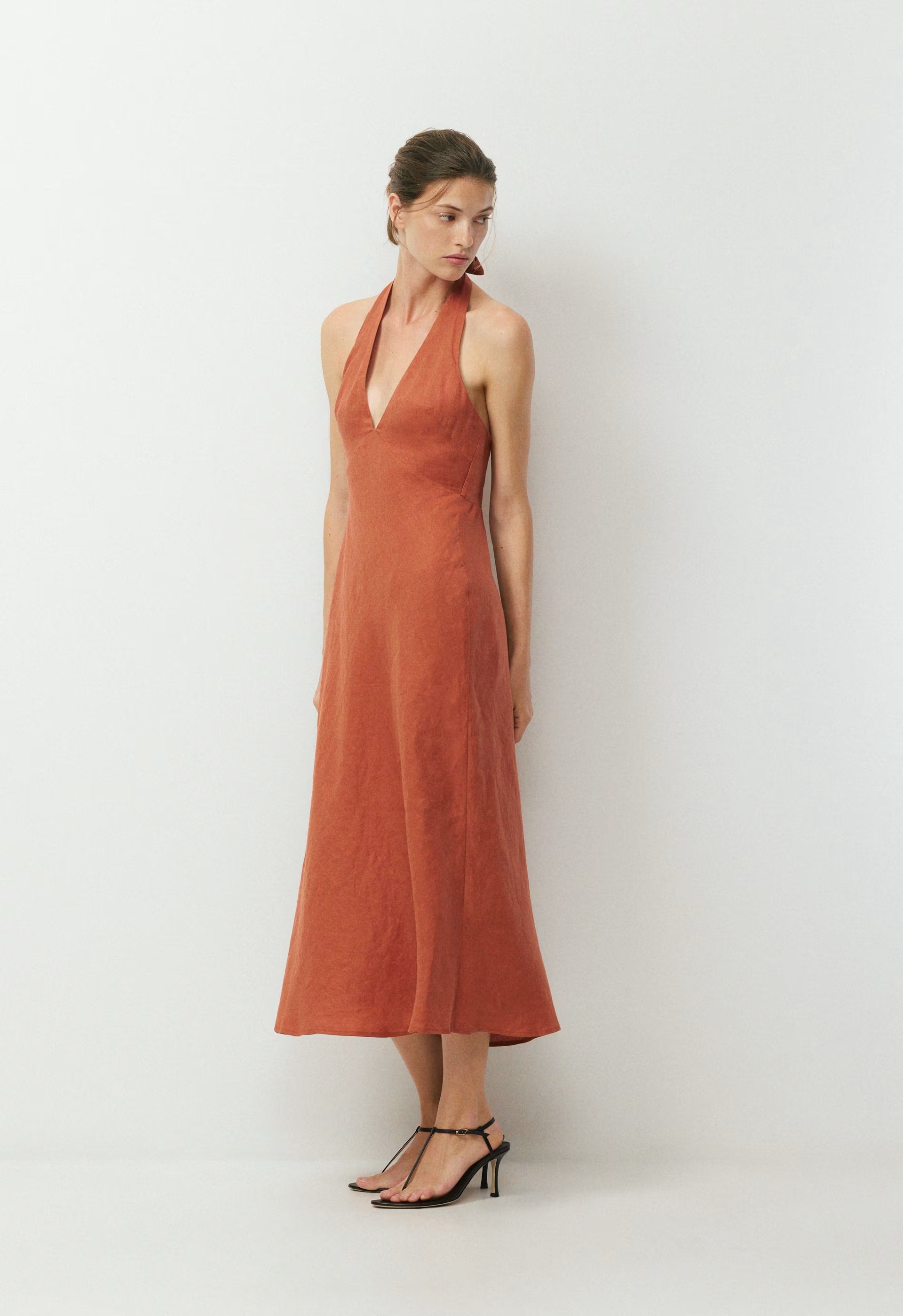 Nightscape Linen Halter Dress - WHITE/ ADMIRAL