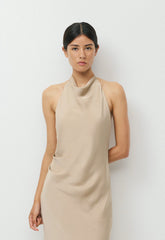 Audience Satin Maxi Halter Dress - MARCONA BEIGE