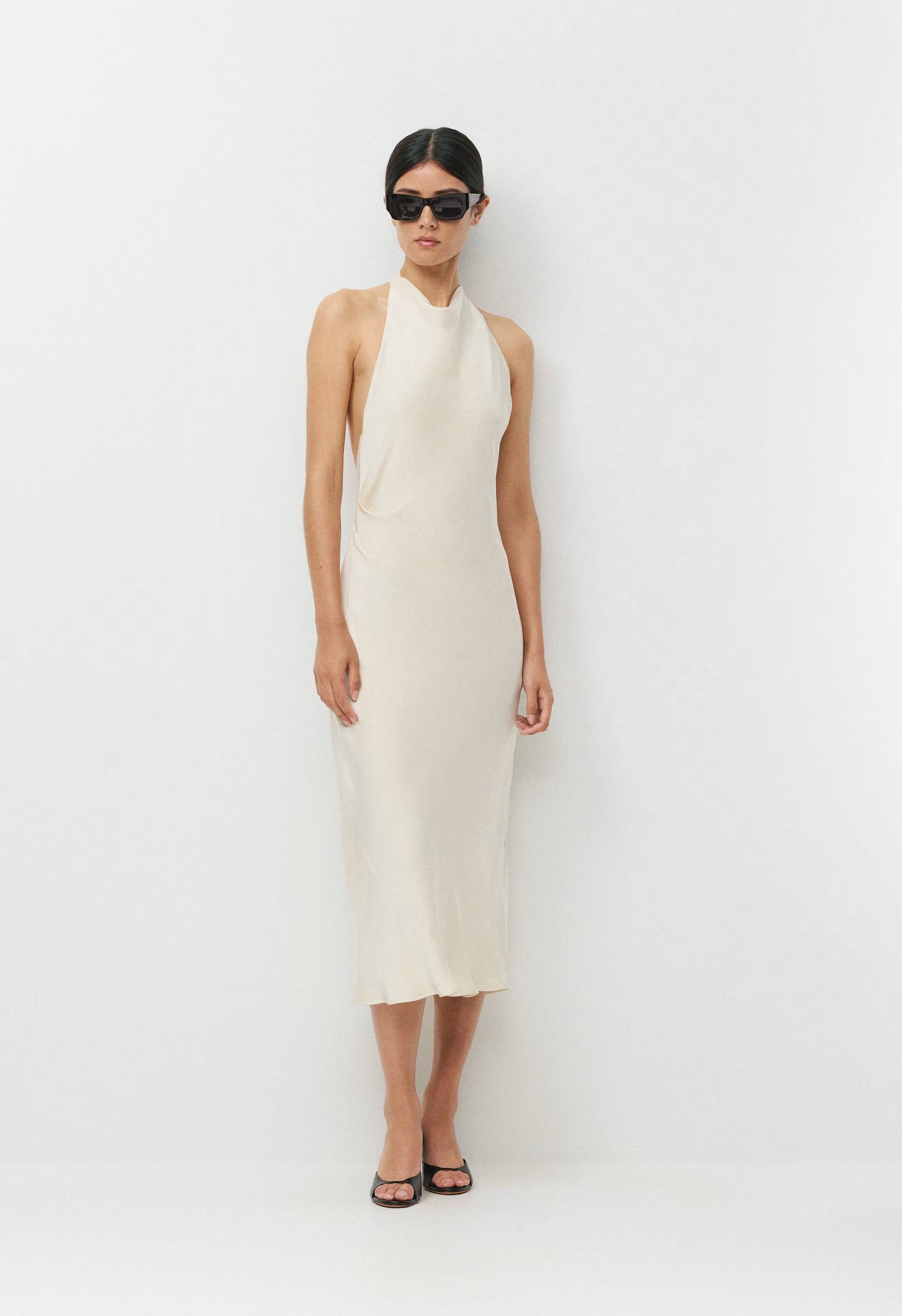 Audience Satin Maxi Halter Dress - SEASIDE CREAM