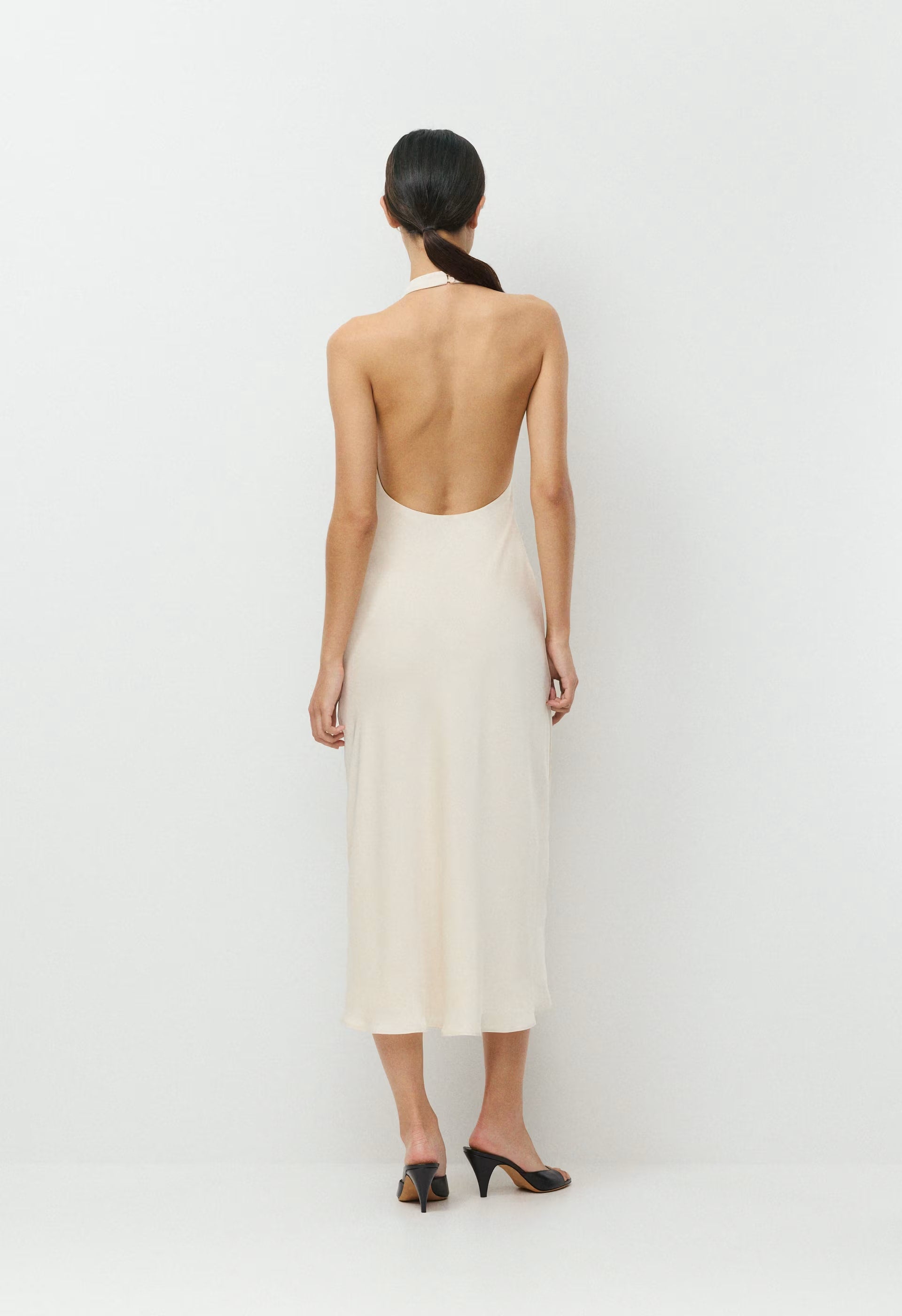 Audience Satin Maxi Halter Dress - SEASIDE CREAM