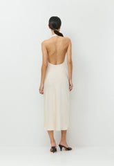Audience Satin Maxi Halter Dress - SEASIDE CREAM