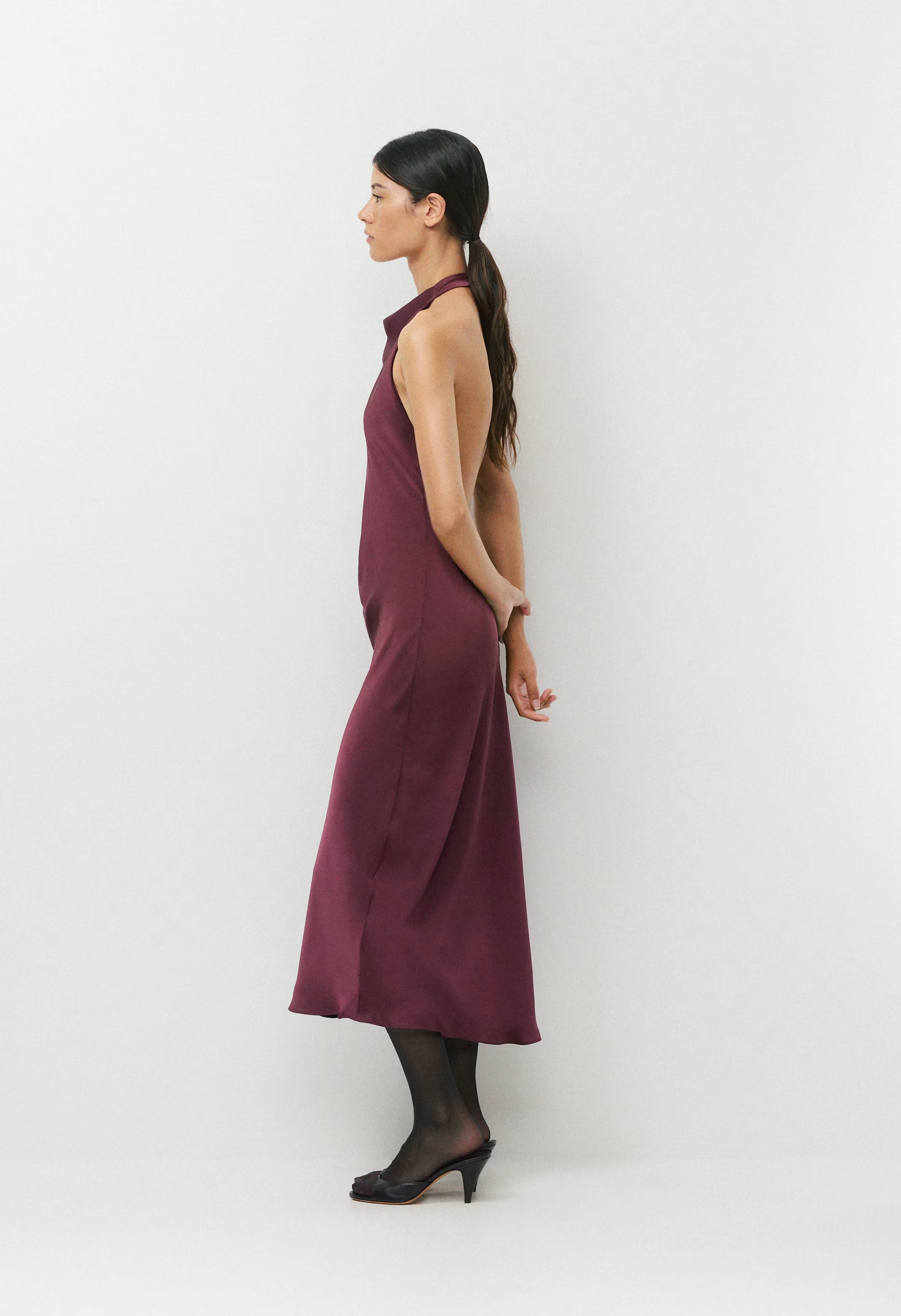Audience Satin Maxi Halter Dress - GALA PLUM