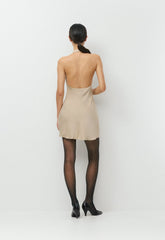 Audience Satin Mini Halter Dress - MARCONA BEIGE