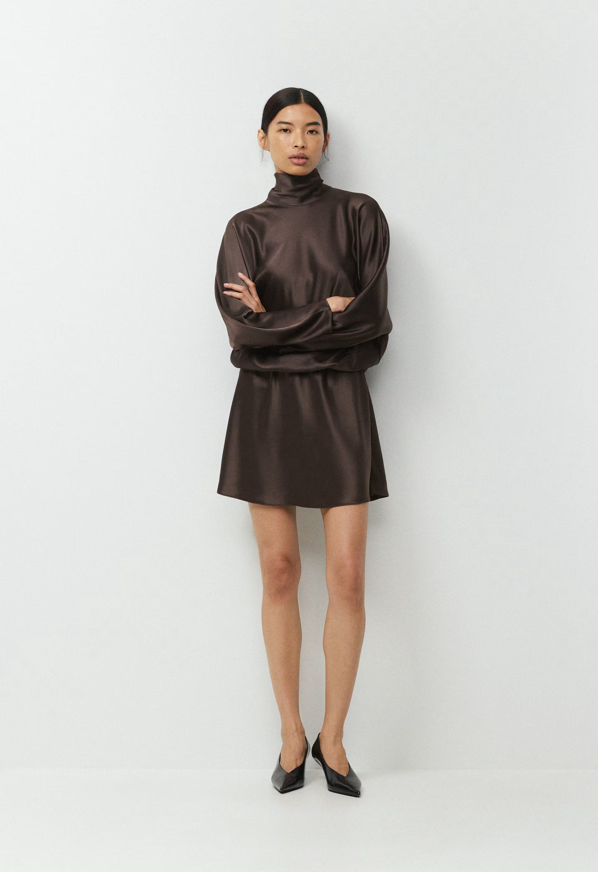 Purview Satin Dress - RICH MOCHA BROWN