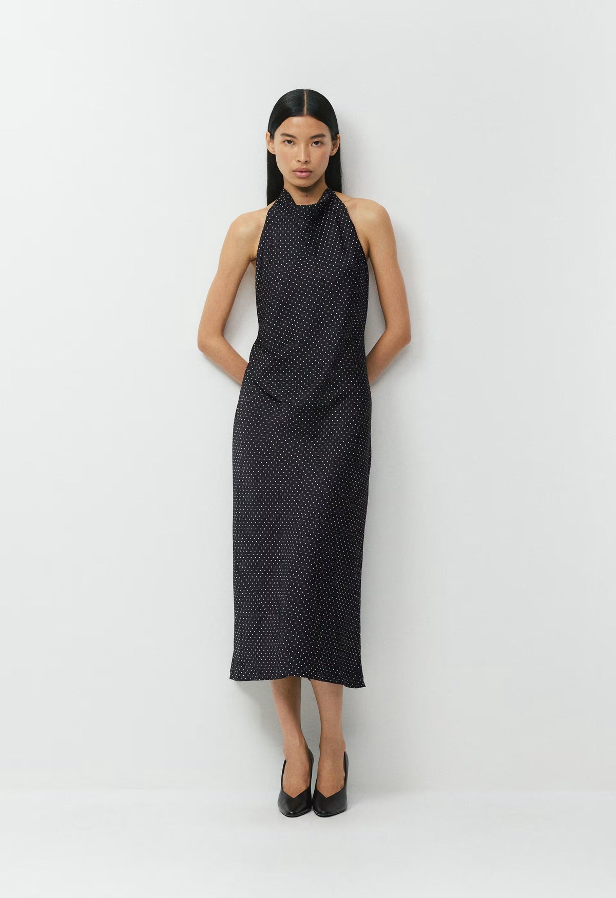 Audience Satin Maxi Halter Dress - BLACK/BIRCH