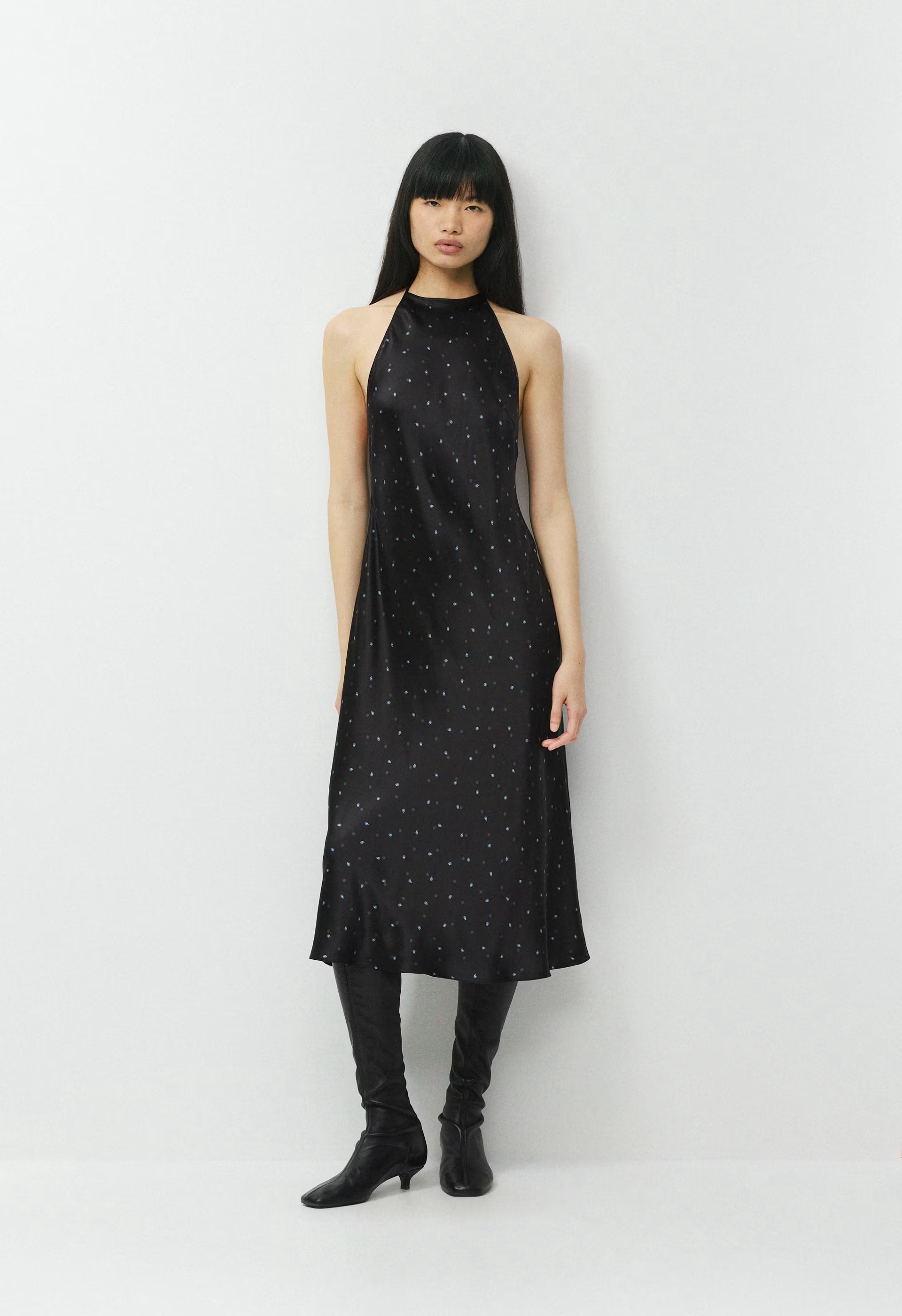 Estate Silk Halter Dress - BLK/BLU MIRAGE