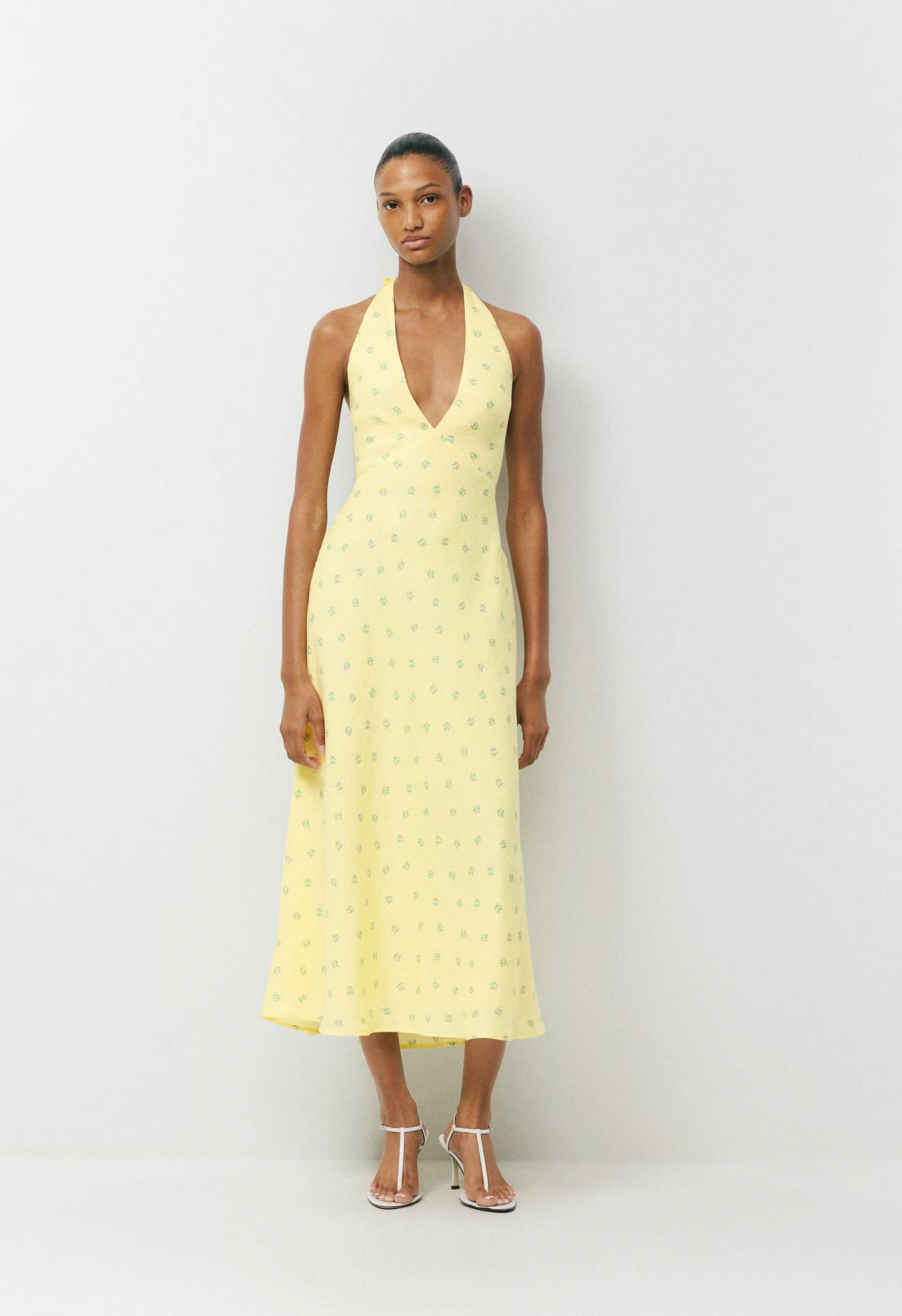 Nightscape Linen Halter Dress - LEMONADE/BLUE