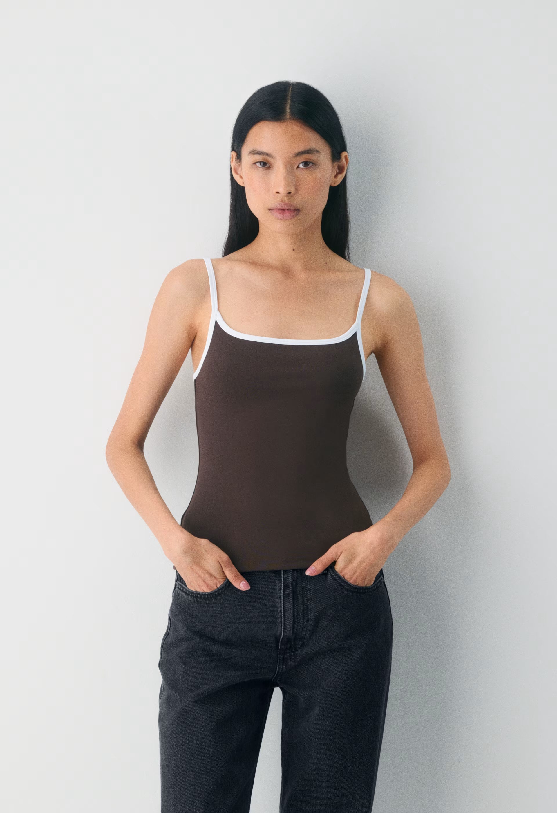 Original Contour Swoop Cami Tank - RICH MOCHA BROWN/WHITE