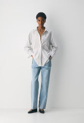 Outro Oversized Poplin Shirt - JOELY STRP BT WT/CL BR